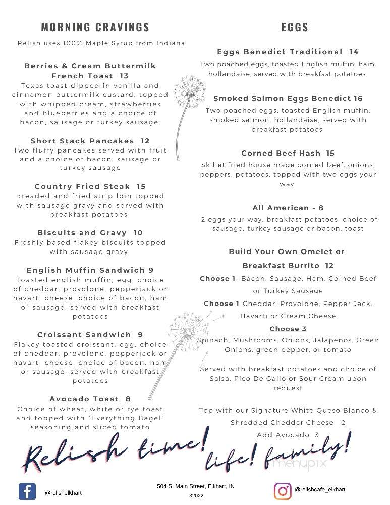 Relish Cafe and Confections - Elkhart, IN menu_pic