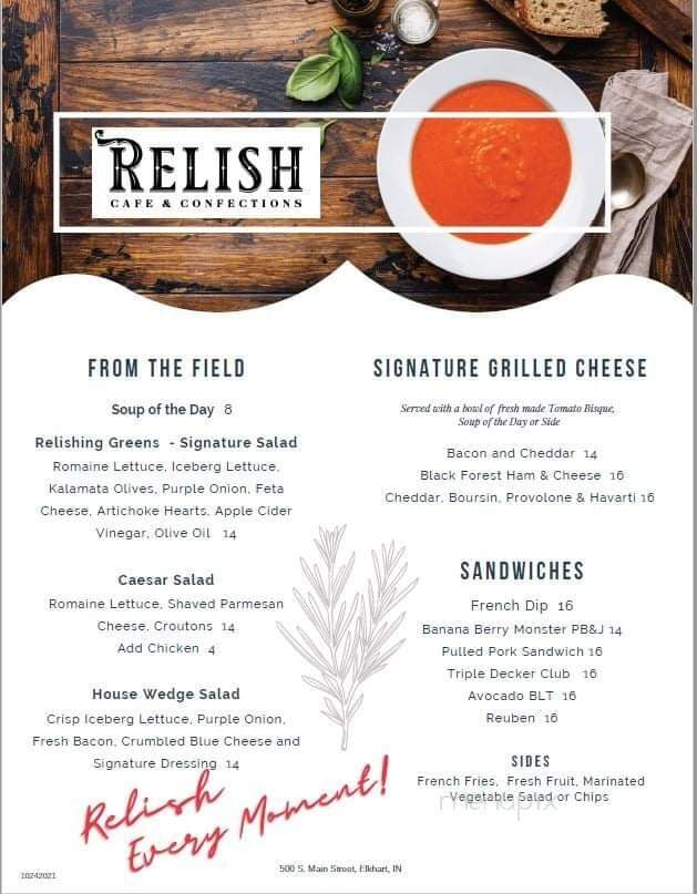 Relish Cafe and Confections - Elkhart, IN menu_pic