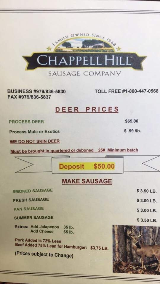 Chappel Hill Sausage Company - Chappell Hill, TX menu_pic