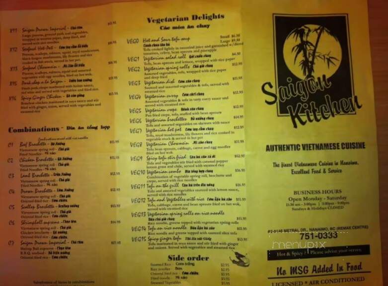 Saigon Kitchen - Nanaimo, BC menu_pic