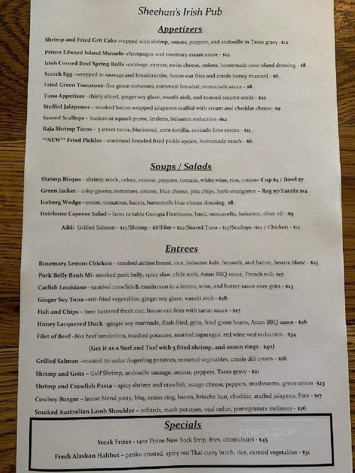 Sheehan's Irish Pub - Augusta, GA menu_pic