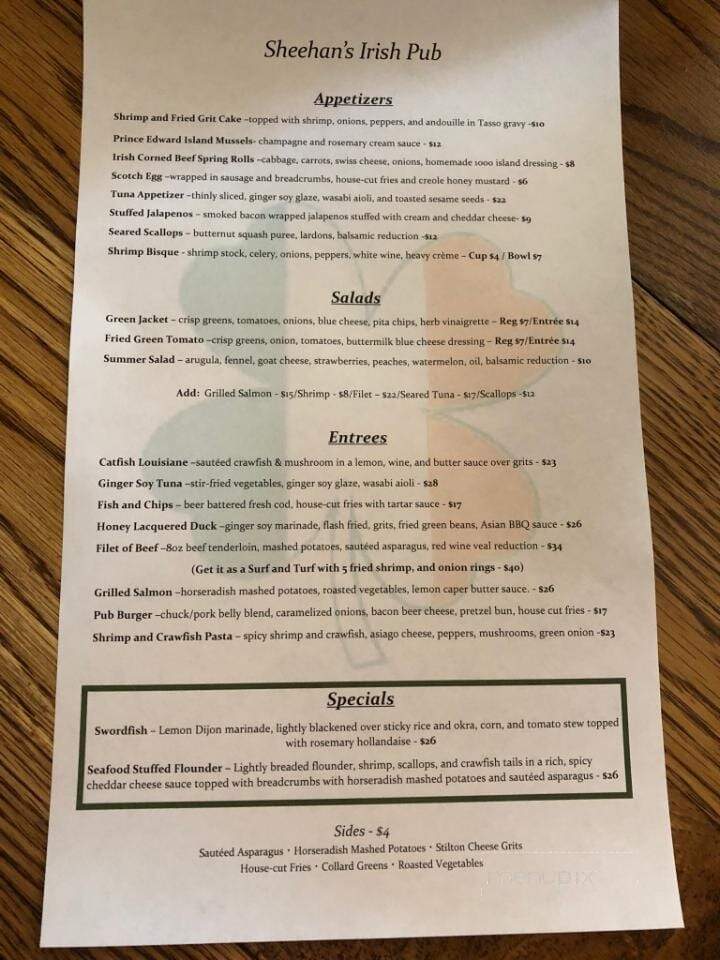 Sheehan's Irish Pub - Augusta, GA menu_pic