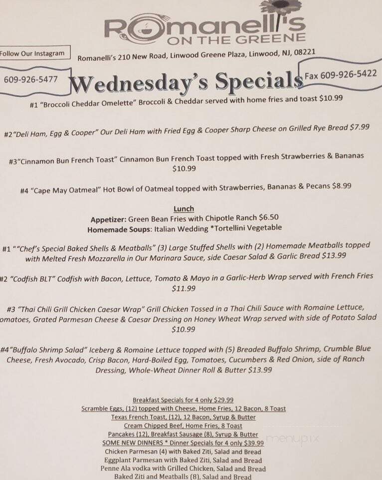 Romanelli's On The Greene - Linwood, NJ menu_pic