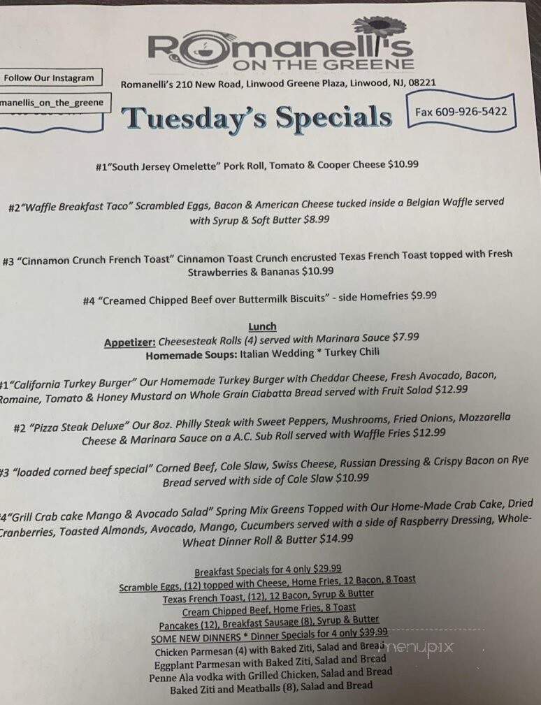 Romanelli's On The Greene - Linwood, NJ menu_pic