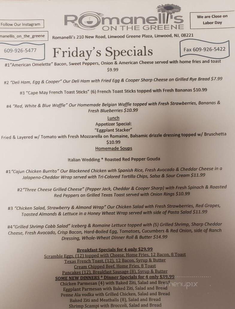 Romanelli's On The Greene - Linwood, NJ menu_pic