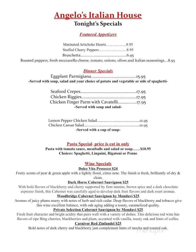 Angelo's Italian House - Hazleton, PA menu_pic