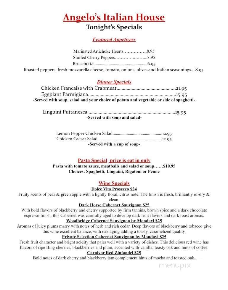 Angelo's Italian House - Hazleton, PA menu_pic