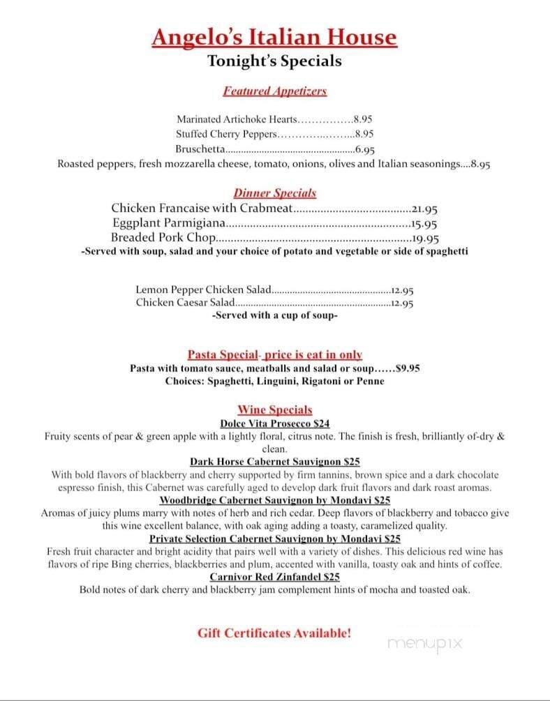 Angelo's Italian House - Hazleton, PA menu_pic