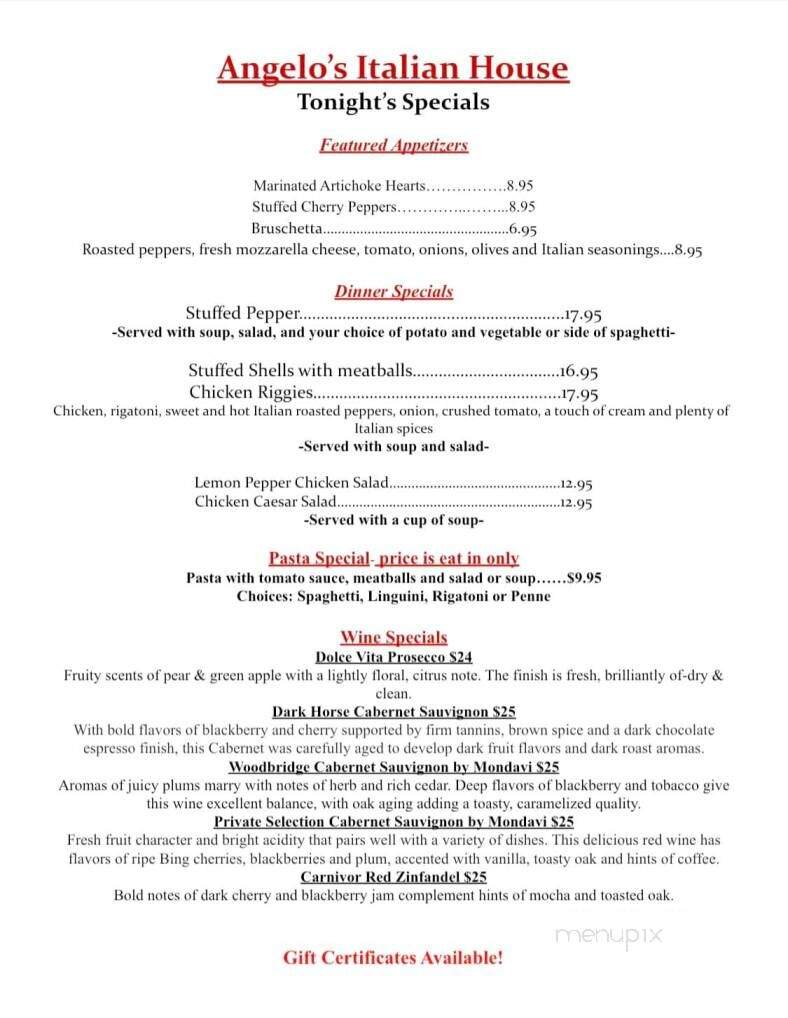 Angelo's Italian House - Hazleton, PA menu_pic