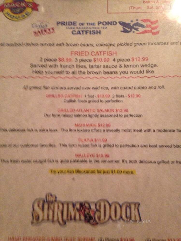 Mack's Fish House - Heber Springs, AR menu_pic