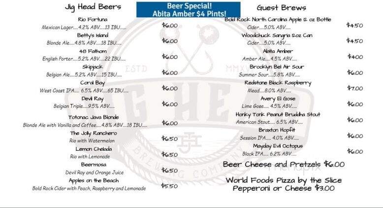 Jig Head Brewing Company - Cookeville, TN menu_pic
