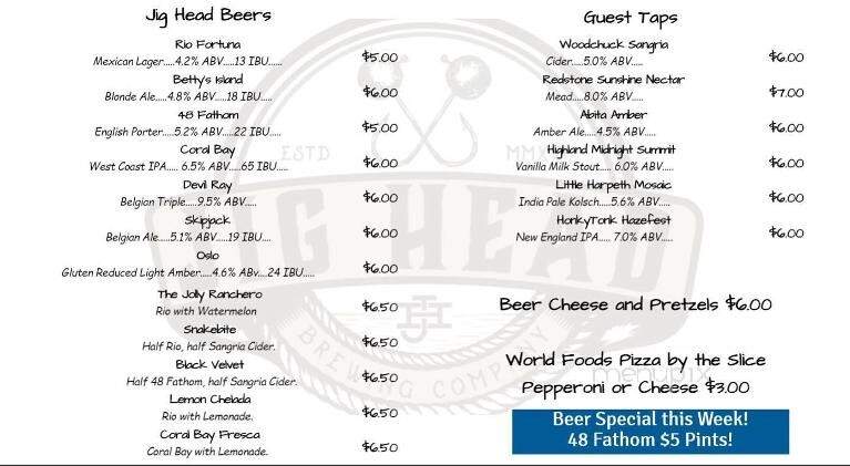 Jig Head Brewing Company - Cookeville, TN menu_pic