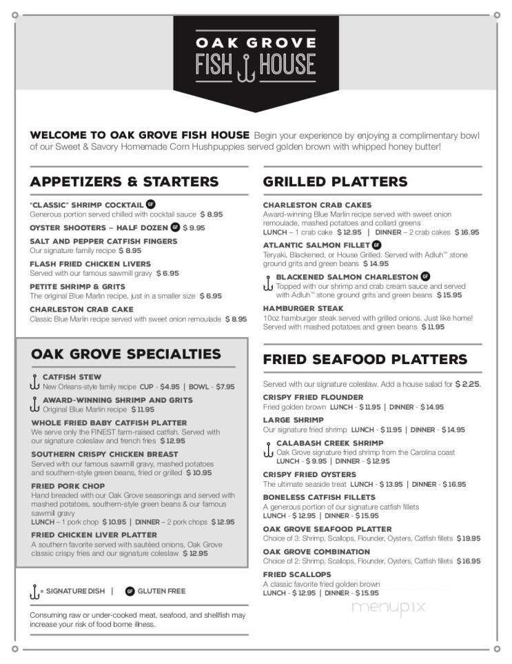 Oak Grove Fish House - Lexington, SC menu_pic