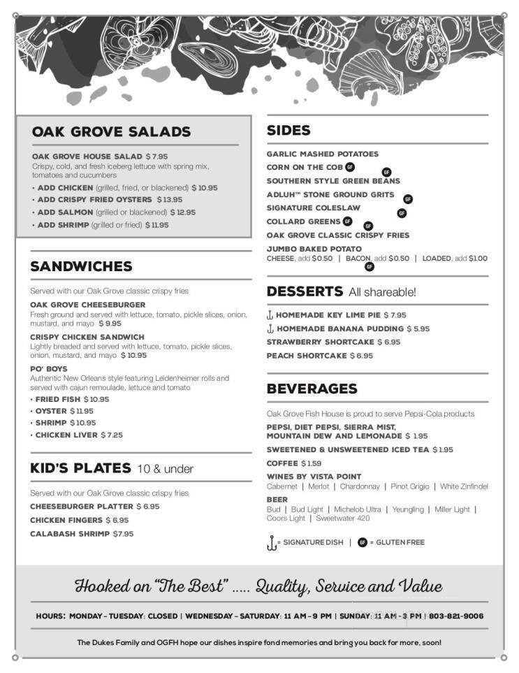 Oak Grove Fish House - Lexington, SC menu_pic