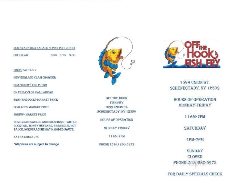 Off the Hook Fish Fry - Schenectady, NY menu_pic