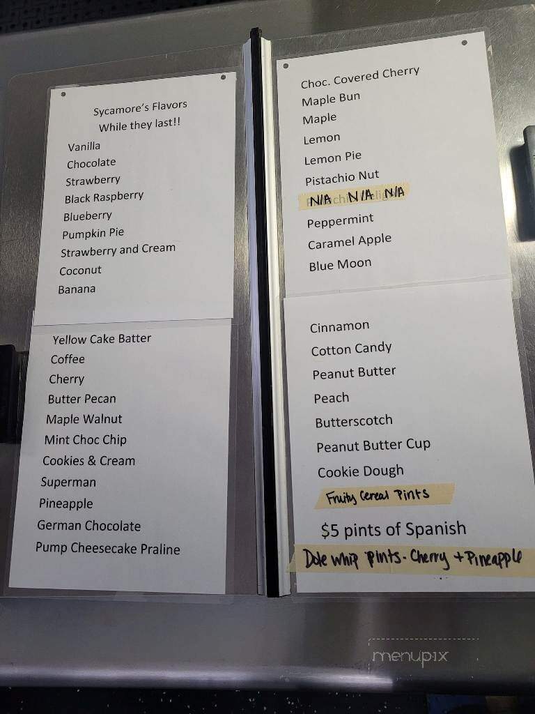 Sycamore Drive In - Monticello, IN menu_pic