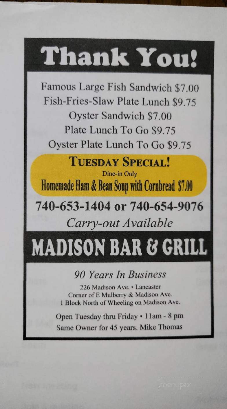 Madison's Bar & Grill - Lancaster, OH menu_pic
