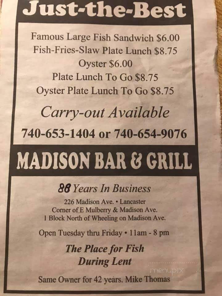 Madison's Bar & Grill - Lancaster, OH menu_pic