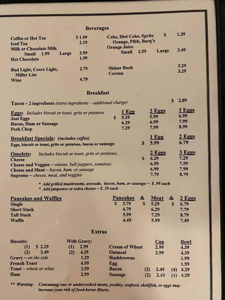 Bahnhof Cafe - Cuero, TX menu_pic