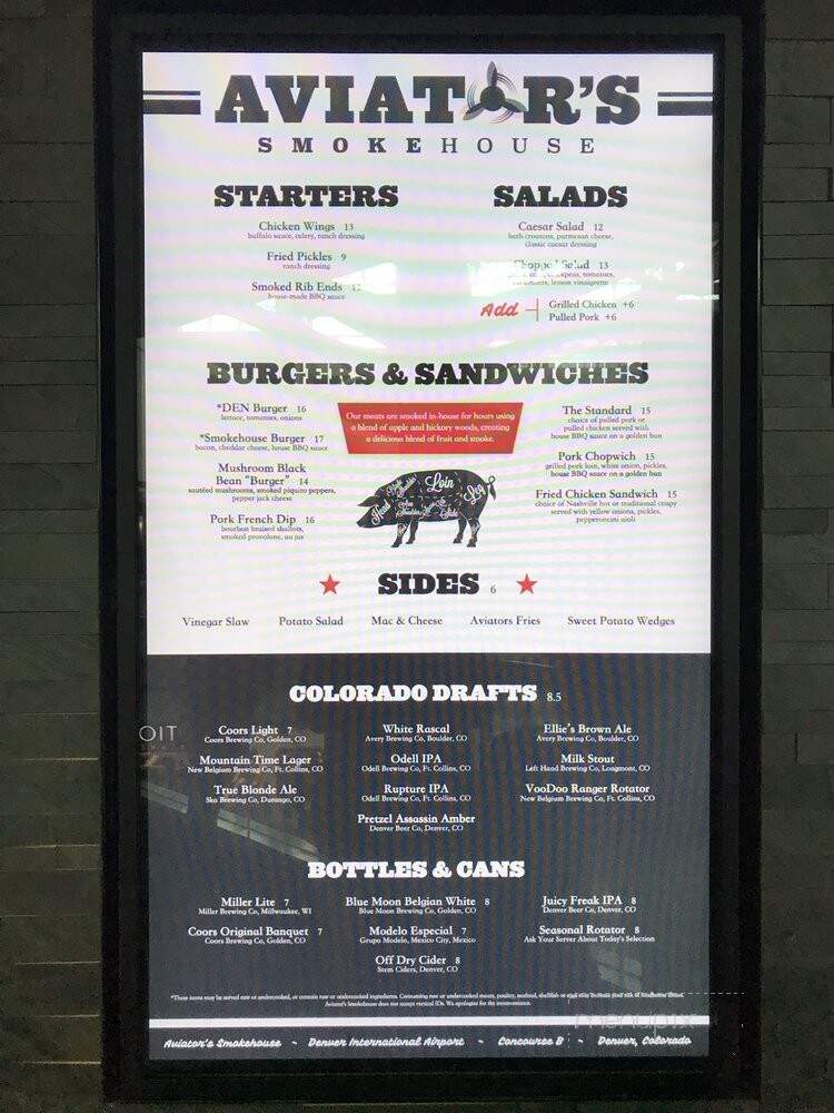 Aviator's Sports Bar and Bar-B-Que - Denver, CO menu_pic