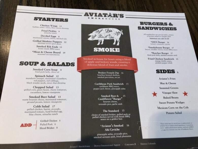 Aviator's Sports Bar and Bar-B-Que - Denver, CO menu_pic