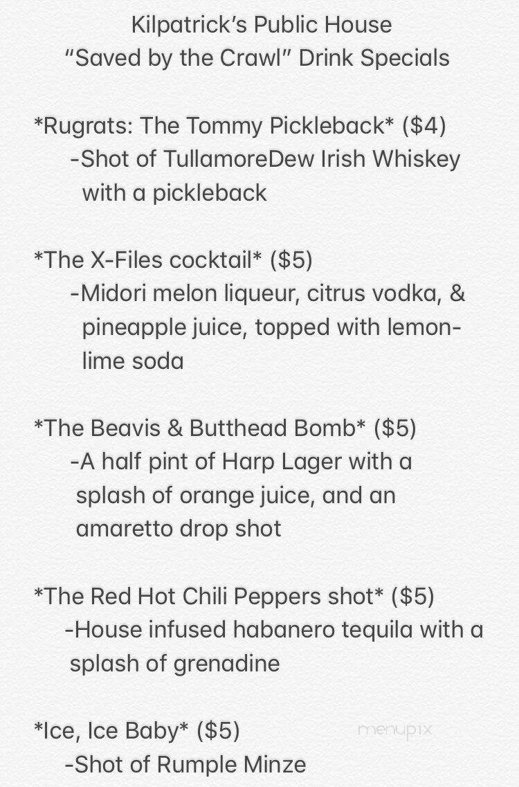 Kilpatrick's Public House - Greenville, SC menu_pic