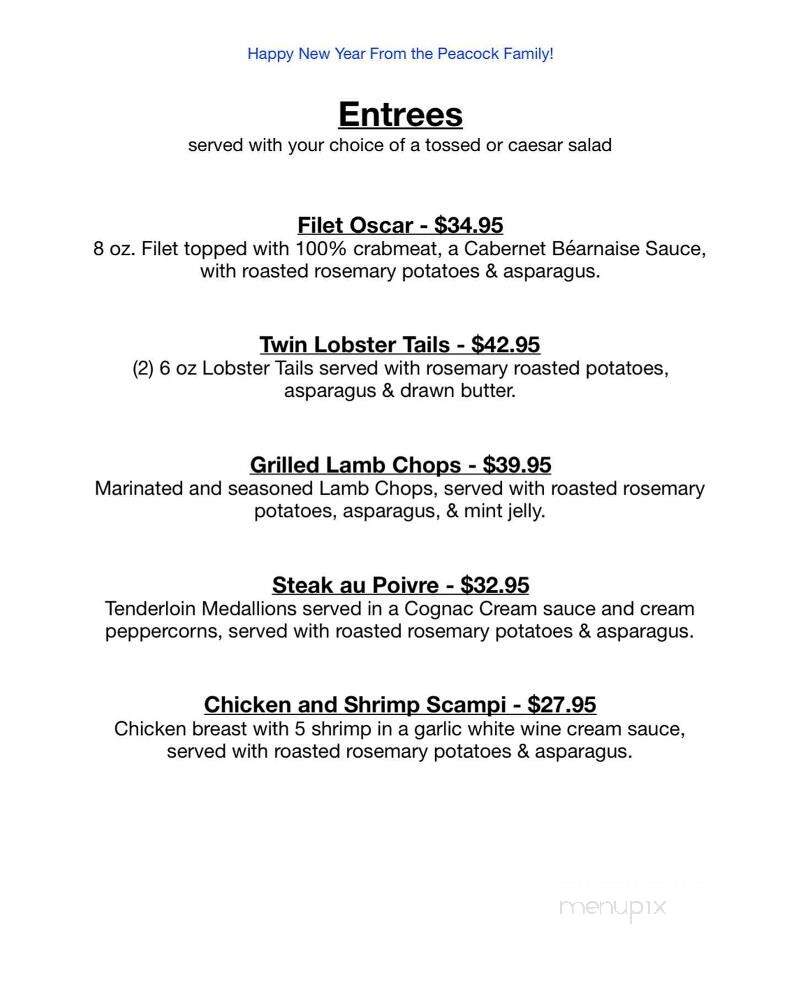 Peacock Bar and Grill - Cicero, NY menu_pic