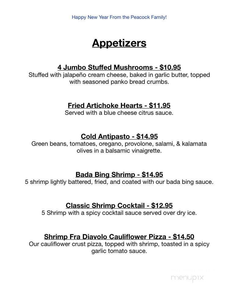 Peacock Bar and Grill - Cicero, NY menu_pic