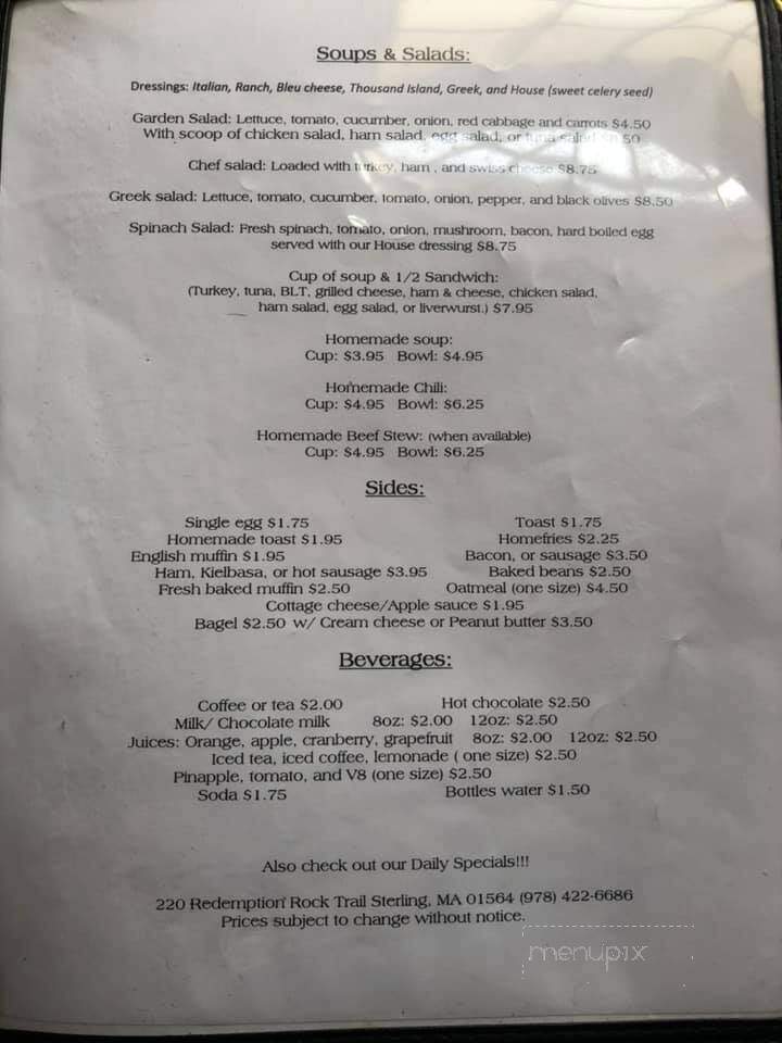 Over Easy Cafe - Sterling, MA menu_pic