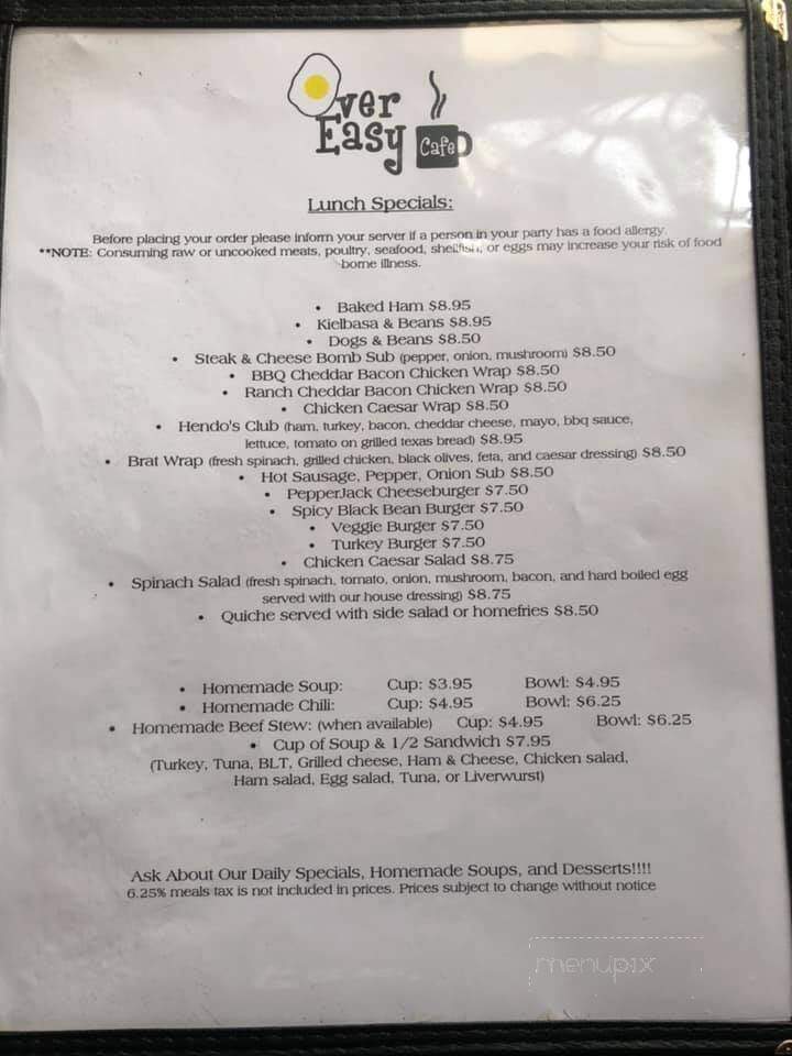 Over Easy Cafe - Sterling, MA menu_pic
