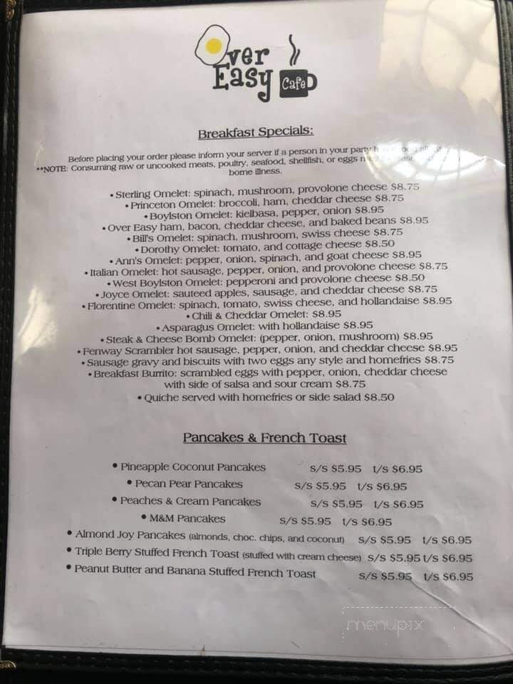 Over Easy Cafe - Sterling, MA menu_pic
