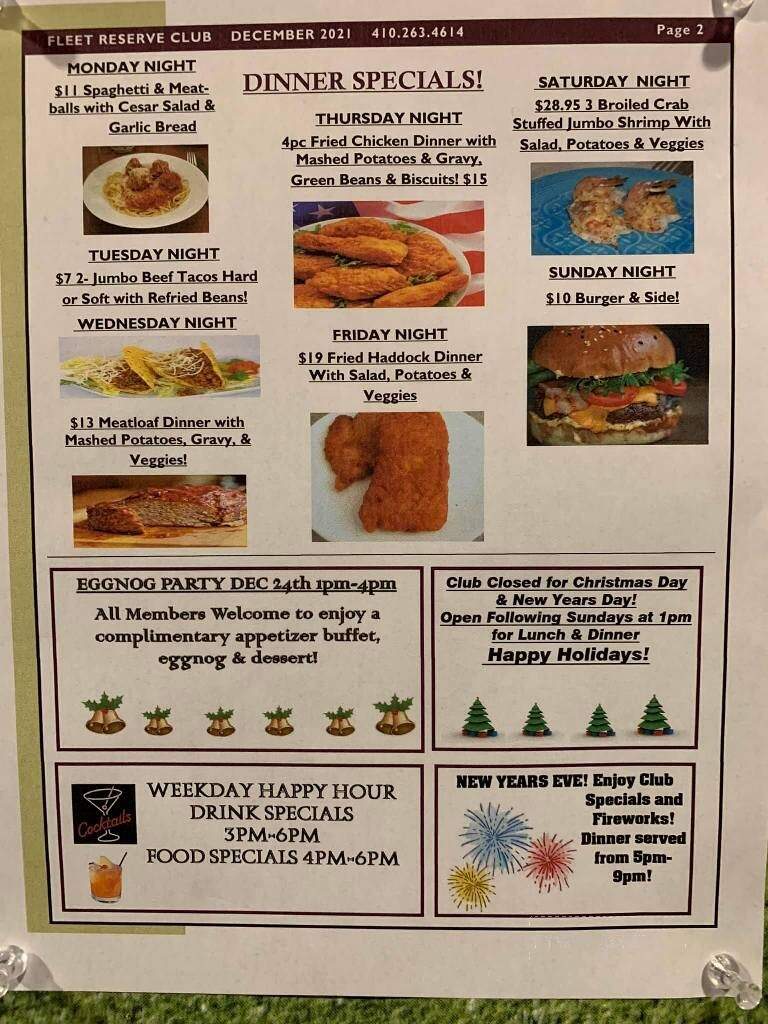 Fleet Reserve Club of Annapolis - Annapolis, MD menu_pic