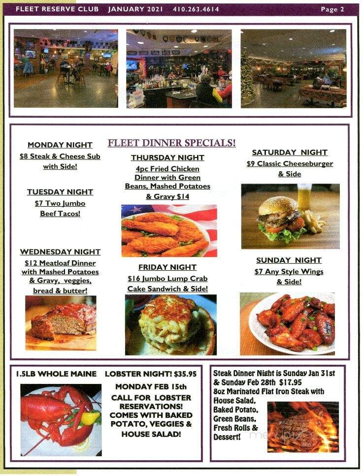 Fleet Reserve Club of Annapolis - Annapolis, MD menu_pic