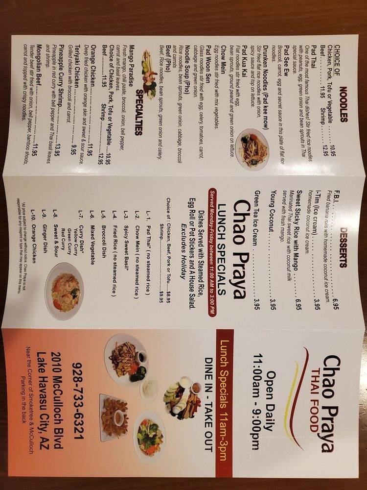 Chao Praya Thai Food - Lake Havasu City, AZ menu_pic