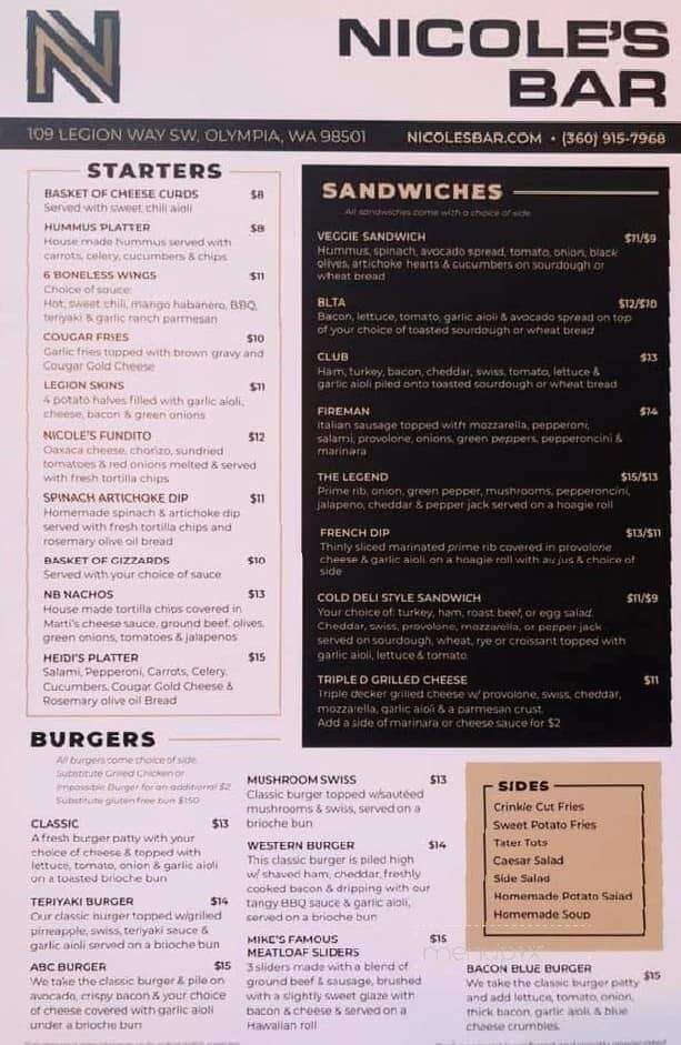 Nicole's Bar - Olympia, WA menu_pic