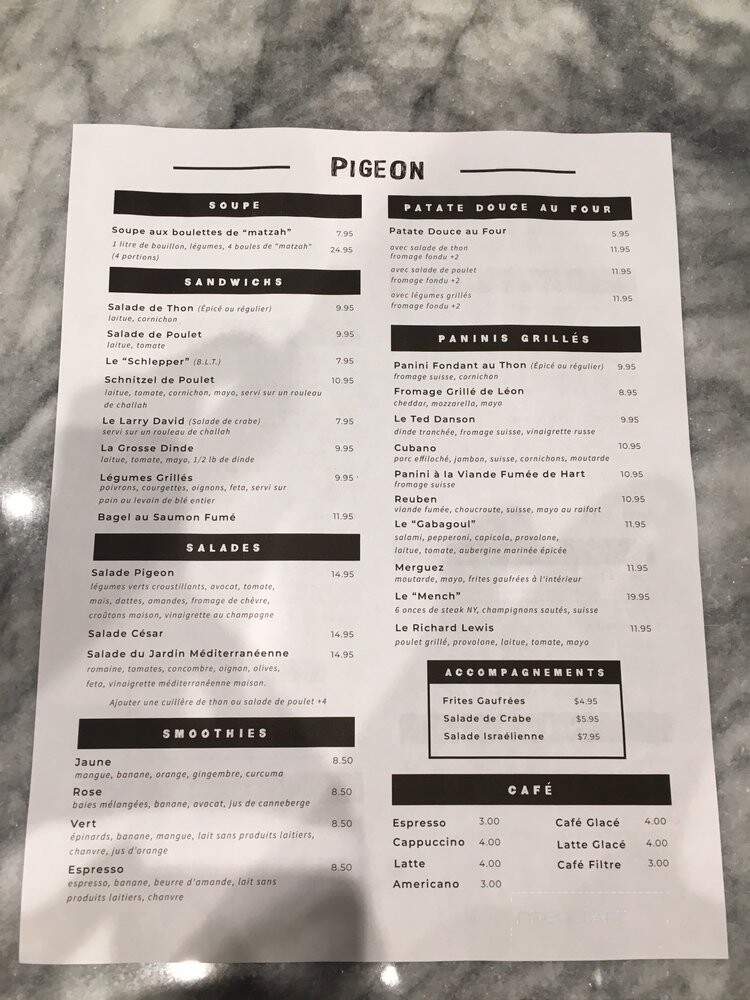 Pigeon Cafe - Montreal, QC menu_pic