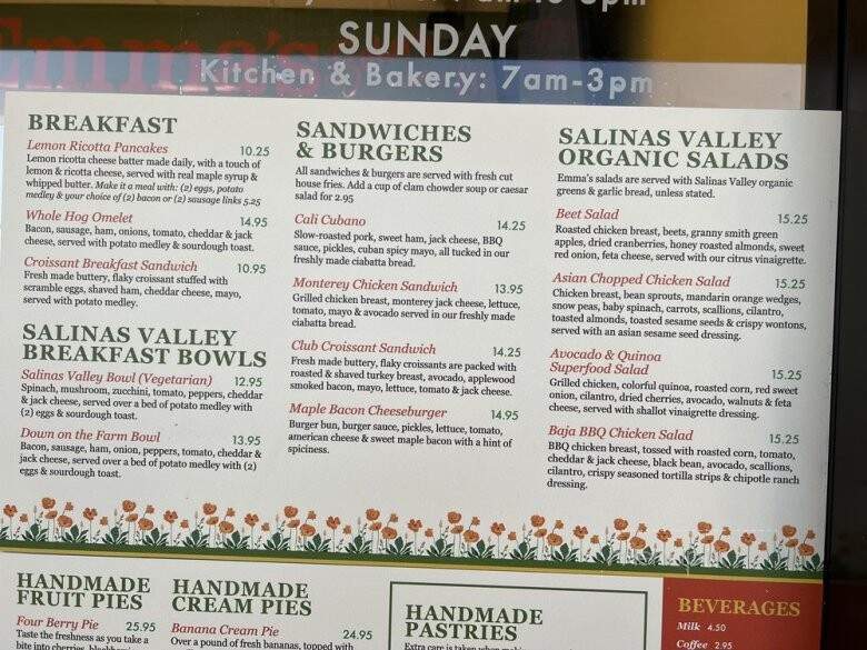 Emma's Baker and Cafe - Salinas, CA menu_pic
