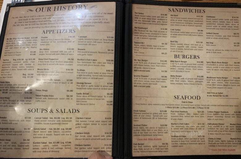 Mic Mac Bar and Grill - Halifax, NS menu_pic