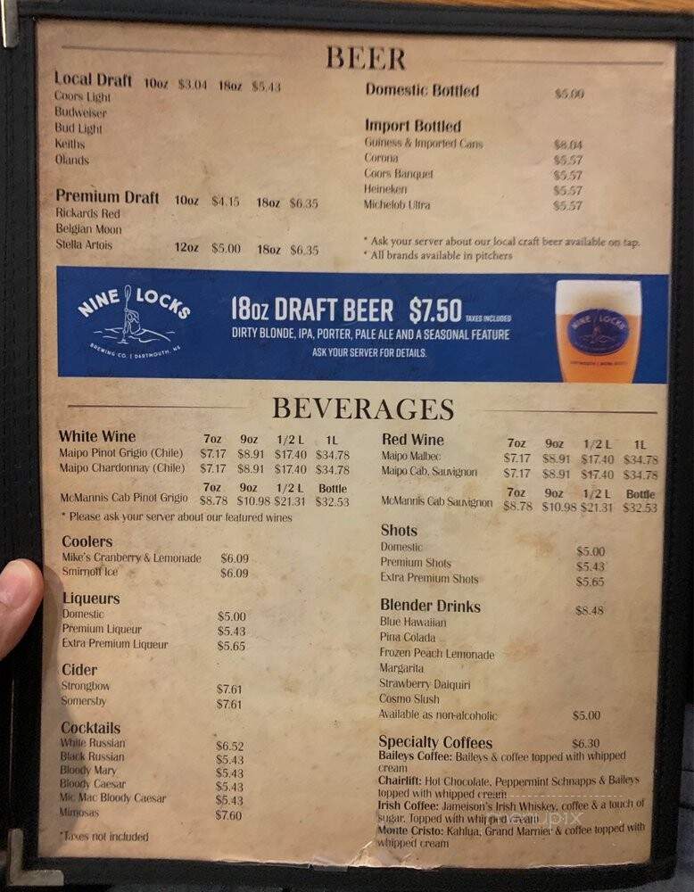 Mic Mac Bar and Grill - Halifax, NS menu_pic