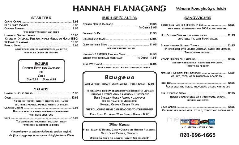 Hannah Flanagan's Pub - Hendersonville, NC menu_pic