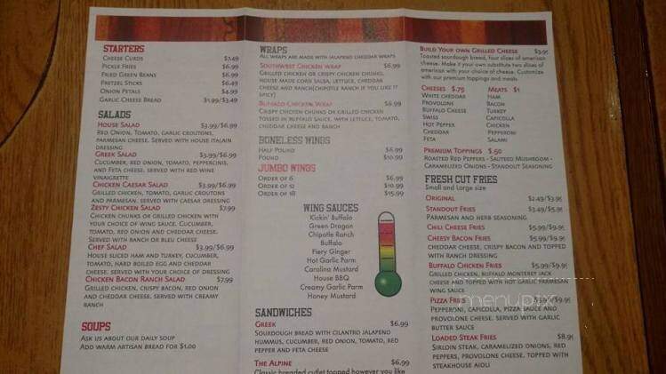 Benchwarmers Restaurant and Delivery - Tiffin, OH menu_pic