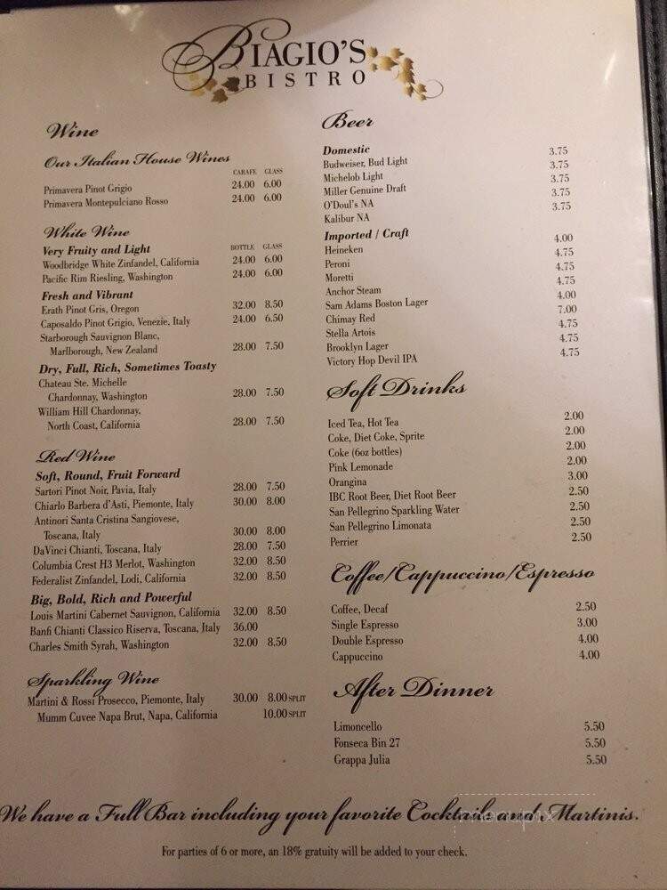 Biagio's Bistro - Cincinnati, OH menu_pic