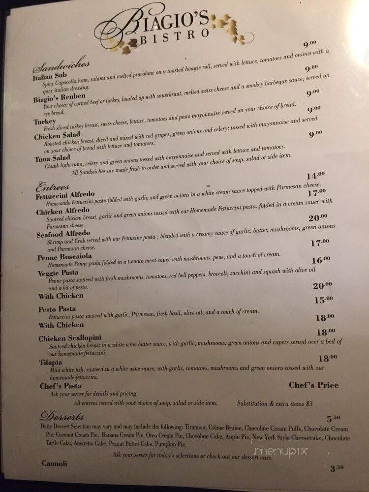 Biagio's Bistro - Cincinnati, OH menu_pic