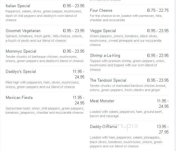Daddy-O's Pizza & Ribs - Prince George, BC menu_pic