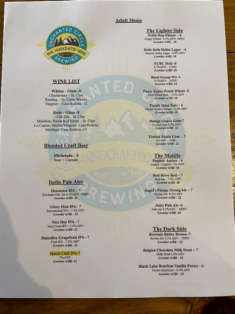 Enchanted Circle Brewing - Albuquerque, NM menu_pic