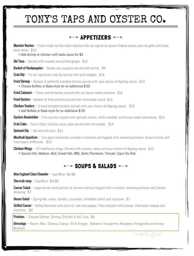 Tony's Taps & Oyster - Cary, NC menu_pic