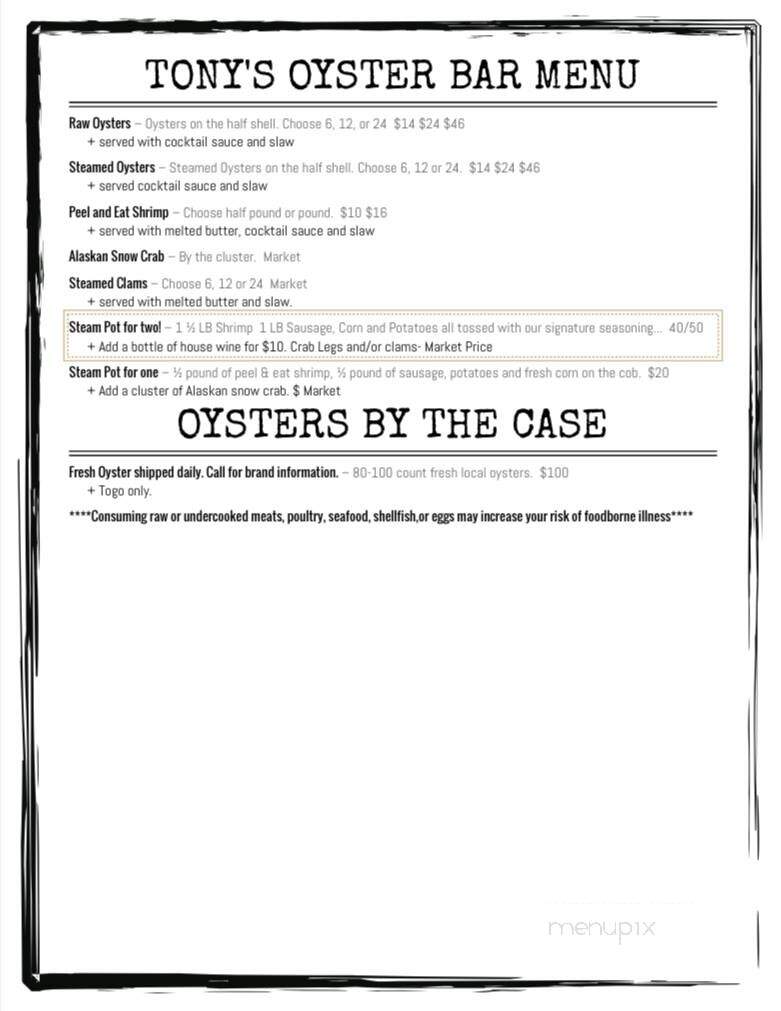 Tony's Taps & Oyster - Cary, NC menu_pic
