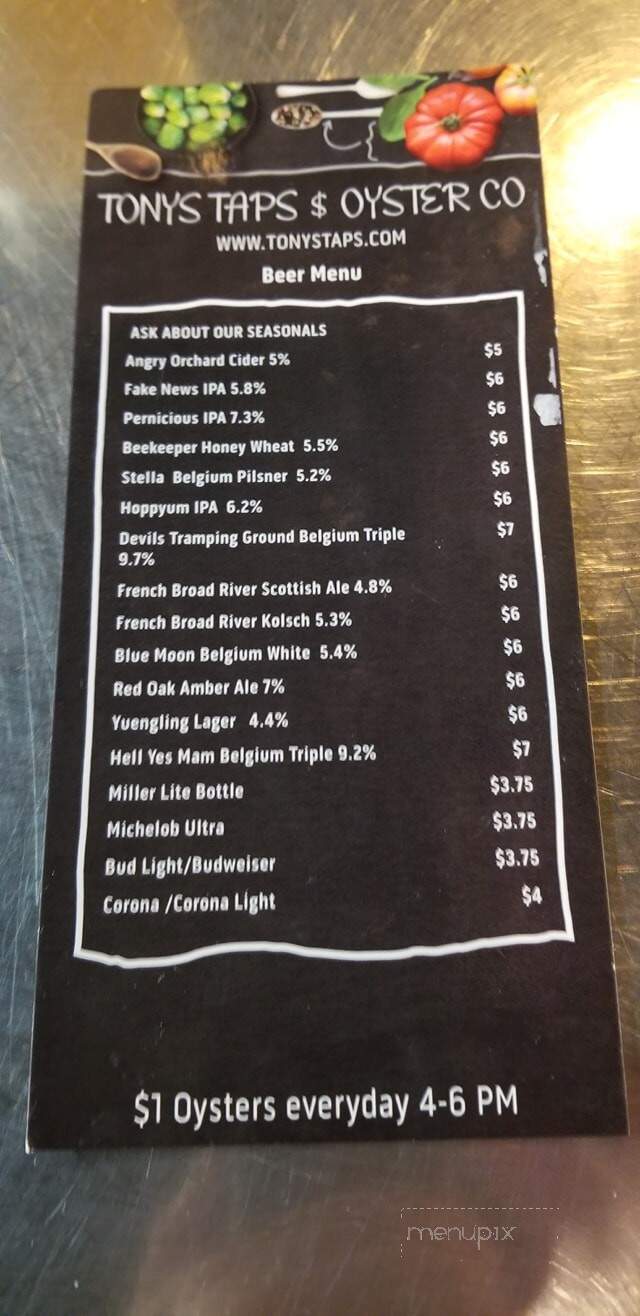 Tony's Taps & Oyster - Cary, NC menu_pic