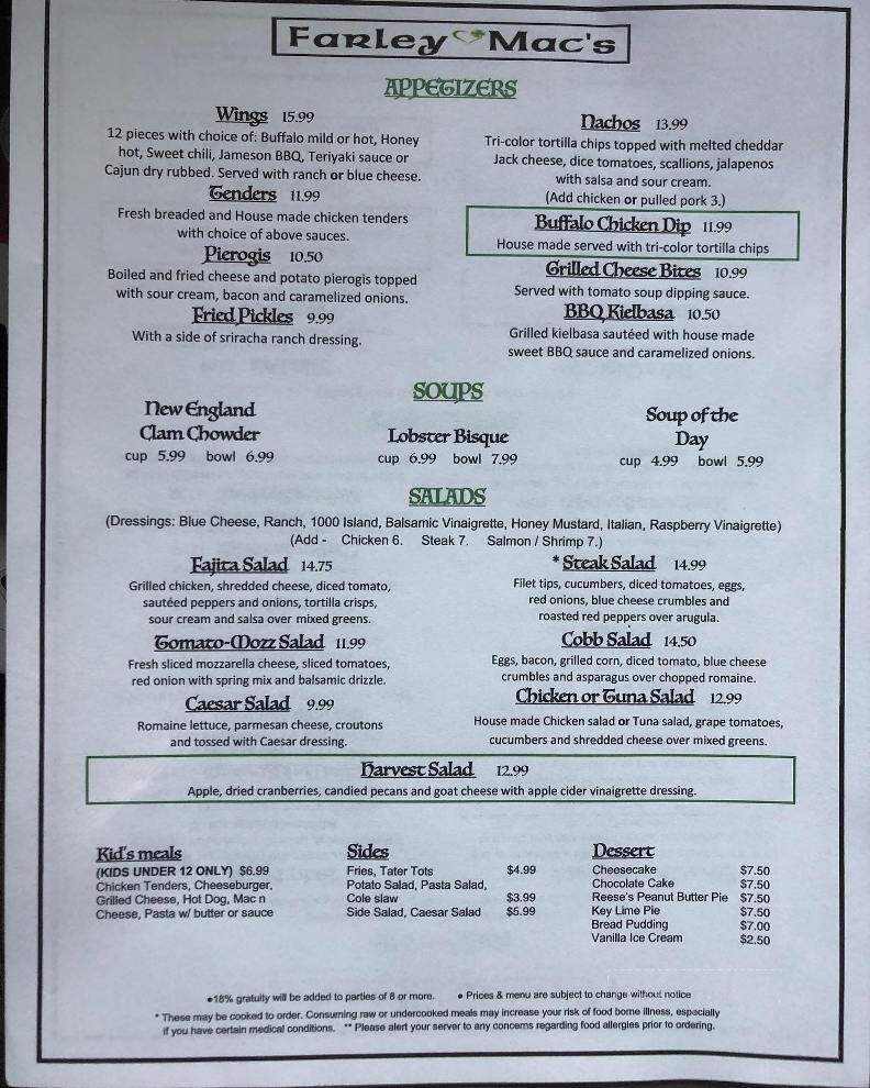 Farley Mac's - Simsbury, CT menu_pic