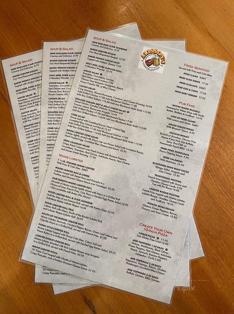 Alisson's Restaurant - Kennebunkport, ME menu_pic